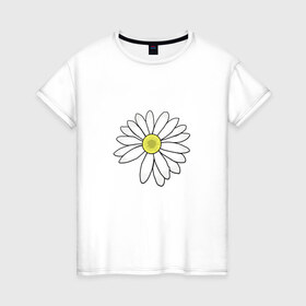 Женская футболка хлопок с принтом Ромашка в Петрозаводске, 100% хлопок | прямой крой, круглый вырез горловины, длина до линии бедер, слегка спущенное плечо | белый цветок | лепестки | природа | растение | ромашка | цветок