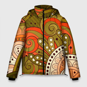 Мужская зимняя куртка 3D с принтом Детский оранжево-болотный в Петрозаводске, верх — 100% полиэстер; подкладка — 100% полиэстер; утеплитель — 100% полиэстер | длина ниже бедра, свободный силуэт Оверсайз. Есть воротник-стойка, отстегивающийся капюшон и ветрозащитная планка. 

Боковые карманы с листочкой на кнопках и внутренний карман на молнии. | doodling | pattern | textures | tiles | абстракция | белый | болотный | детский | дудл | дудлинг | завихрение | зеленый | линия | оранжевый | паттерны | спираль | тайлы | текстуры | точка | узор | фон