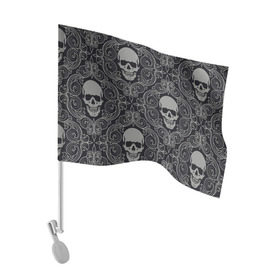 Флаг для автомобиля с принтом Весёлый Роджер в Петрозаводске, 100% полиэстер | Размер: 30*21 см | белый | веселый роджер | день мёртвых | череп | черепа | черный