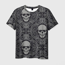 Мужская футболка 3D с принтом Весёлый Роджер в Петрозаводске, 100% полиэфир | прямой крой, круглый вырез горловины, длина до линии бедер | белый | веселый роджер | день мёртвых | череп | черепа | черный