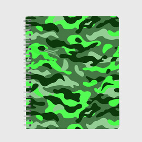 Тетрадь с принтом CAMOUFLAGE GREEN в Петрозаводске, 100% бумага | 48 листов, плотность листов — 60 г/м2, плотность картонной обложки — 250 г/м2. Листы скреплены сбоку удобной пружинной спиралью. Уголки страниц и обложки скругленные. Цвет линий — светло-серый
 | Тематика изображения на принте: camouflage | армия | военная форма | военный | вооружение | вооруженные силы | защита | защитный цвет | зеленый | камуфляж | маскировка | солдат | униформа | форма