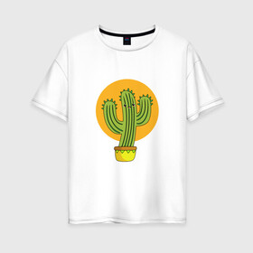 Женская футболка хлопок Oversize с принтом Кактус в Петрозаводске, 100% хлопок | свободный крой, круглый ворот, спущенный рукав, длина до линии бедер
 | kawaii | кактус | милый | мультяшный | персонаж | природа | растения | цветок
