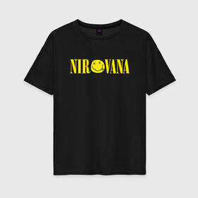 Женская футболка хлопок Oversize с принтом NIRVANA в Петрозаводске, 100% хлопок | свободный крой, круглый ворот, спущенный рукав, длина до линии бедер
 | nirvana | nirvana smells like | rock | teen spirit | курт кобейн | нирвана | песни | рок.