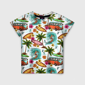 Детская футболка 3D с принтом Летнее Настроение в Петрозаводске, 100% гипоаллергенный полиэфир | прямой крой, круглый вырез горловины, длина до линии бедер, чуть спущенное плечо, ткань немного тянется | волны | деревья | купальник | лето | листья | море | океан | остров | отпуск | пальмы | пляж | природа | птицы | путешествие | серфинг | солнце | спорт | таиланд | тропики | туризм | цветы