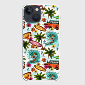 Чехол для iPhone 13 mini с принтом Летнее Настроение в Петрозаводске,  |  | волны | деревья | купальник | лето | листья | море | океан | остров | отпуск | пальмы | пляж | природа | птицы | путешествие | серфинг | солнце | спорт | таиланд | тропики | туризм | цветы