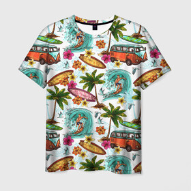 Мужская футболка 3D с принтом Летнее Настроение в Петрозаводске, 100% полиэфир | прямой крой, круглый вырез горловины, длина до линии бедер | волны | деревья | купальник | лето | листья | море | океан | остров | отпуск | пальмы | пляж | природа | птицы | путешествие | серфинг | солнце | спорт | таиланд | тропики | туризм | цветы