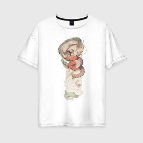Женская футболка хлопок Oversize с принтом Хаку и Тихиро в Петрозаводске, 100% хлопок | свободный крой, круглый ворот, спущенный рукав, длина до линии бедер
 | studio ghibli | аниме | унесённые призраками | хаяо миядзаки