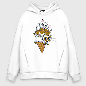 Мужское худи Oversize хлопок с принтом Ice Cream Cats в Петрозаводске, френч-терри — 70% хлопок, 30% полиэстер. Мягкий теплый начес внутри —100% хлопок | боковые карманы, эластичные манжеты и нижняя кромка, капюшон на магнитной кнопке | Тематика изображения на принте: animal | cat | cute | kitty | meow | друг | еда | животные | киска | китти | кот | котенок | котик | кошечка | кошка | лев | леопард | милый | мороженое | мур | мяу | пантера | питомец | рысь | тигр | улыбка