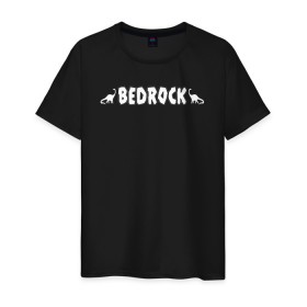 Мужская футболка хлопок с принтом BEDROCK в Петрозаводске, 100% хлопок | прямой крой, круглый вырез горловины, длина до линии бедер, слегка спущенное плечо. | bamm bamm rubble | barney rubble | bedrock | betty rubble | dino | flintstones | fred flintstone | hoppy | pebbles | stone age | vdgerir | wilma | флинстоун | флинтстоун