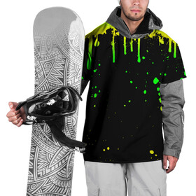 Накидка на куртку 3D с принтом НЕОНОВЫЕ ПОДТЕКИ в Петрозаводске, 100% полиэстер |  | вода | желтый | зеленый | капли | кляксы | краска | неон | неоновый | подтеки | пятна