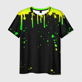 Мужская футболка 3D с принтом НЕОНОВЫЕ ПОДТЕКИ в Петрозаводске, 100% полиэфир | прямой крой, круглый вырез горловины, длина до линии бедер | вода | желтый | зеленый | капли | кляксы | краска | неон | неоновый | подтеки | пятна