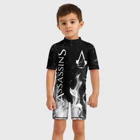 Детский купальный костюм 3D с принтом ASSASSIN S CREED в Петрозаводске, Полиэстер 85%, Спандекс 15% | застежка на молнии на спине | crow | slayer | valhalla | vikings | асасин | ассасин крид | ассассин | вальхалла | викинги | ворон | тамплиеры
