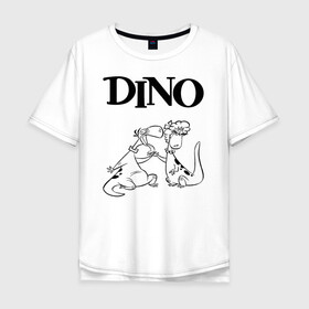 Мужская футболка хлопок Oversize с принтом DINO в Петрозаводске, 100% хлопок | свободный крой, круглый ворот, “спинка” длиннее передней части | bamm bamm rubble | barney rubble | bedrock | betty rubble | dino | flintstones | fred flintstone | hoppy | pebbles | stone age | vdgerir | wilma | флинстоун | флинтстоун