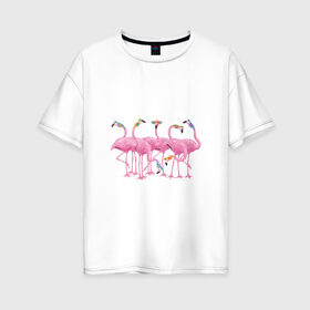 Женская футболка хлопок Oversize с принтом Фламинго в Петрозаводске, 100% хлопок | свободный крой, круглый ворот, спущенный рукав, длина до линии бедер
 | арт | модные фламинго | птицы | фламинго | юмор