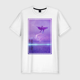 Мужская футболка хлопок Slim с принтом Летающий кит в Петрозаводске, 92% хлопок, 8% лайкра | приталенный силуэт, круглый вырез ворота, длина до линии бедра, короткий рукав | 