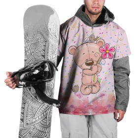 Накидка на куртку 3D с принтом Милый мишка с цветочком в Петрозаводске, 100% полиэстер |  | Тематика изображения на принте: воробушек | воробьи | медведь | медвежонок | мишка | плюшевый мишка | подарок | птичка | цветок | цветочки