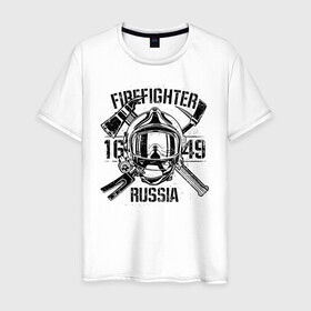 Мужская футболка хлопок с принтом FIREFIGHTER RUSSIA в Петрозаводске, 100% хлопок | прямой крой, круглый вырез горловины, длина до линии бедер, слегка спущенное плечо. | 112 | 23 февраля | 27 декабря | firefighter | герб | гкчс | знак | лого | логотип | министерство | мчс | мчс россии | мчсник | по чрезв | пожарная охрана | пожарник | пожарный | пч | россии | рф | символ | ситуации