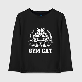 Детский лонгслив хлопок с принтом GYM Cat в Петрозаводске, 100% хлопок | круглый вырез горловины, полуприлегающий силуэт, длина до линии бедер | Тематика изображения на принте: animal | cat | cute | gym | kitty | meow | атлет | друг | животные | качок | киска | китти | кот | котенок | котик | кошечка | кошка | лев | леопард | милый | мур | мяу | надпись | пантера | питомец | рысь | сила | текст | тигр