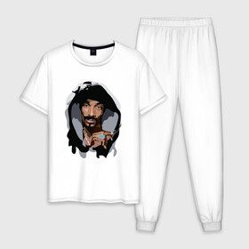 Мужская пижама хлопок с принтом Snoop Dogg в Петрозаводске, 100% хлопок | брюки и футболка прямого кроя, без карманов, на брюках мягкая резинка на поясе и по низу штанин
 | 2pac | black | dog | dr dre | hip hop | rap | snoop dogg | west coast | гангстер | микрофон | музыка | рифма | рэп | рэпер | снуп дог | собака | хип хоп