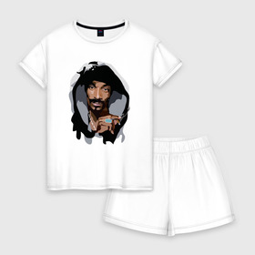 Женская пижама с шортиками хлопок с принтом Snoop Dogg в Петрозаводске, 100% хлопок | футболка прямого кроя, шорты свободные с широкой мягкой резинкой | 2pac | black | dog | dr dre | hip hop | rap | snoop dogg | west coast | гангстер | микрофон | музыка | рифма | рэп | рэпер | снуп дог | собака | хип хоп