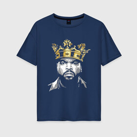 Женская футболка хлопок Oversize с принтом Ice Cube King в Петрозаводске, 100% хлопок | свободный крой, круглый ворот, спущенный рукав, длина до линии бедер
 | 2pac | black | compton | dog | dr dre | hip hop | ice cube | king | nwa | rap | snoop dogg | west coast | westside | айс кьюб | гангстер | голос улиц | король | микрофон | музыка | рифма | рэп | рэпер | хип хоп