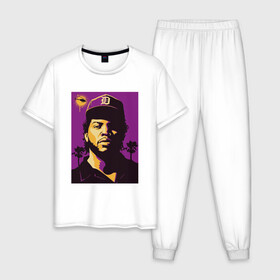 Мужская пижама хлопок с принтом Ice Cube в Петрозаводске, 100% хлопок | брюки и футболка прямого кроя, без карманов, на брюках мягкая резинка на поясе и по низу штанин
 | 2pac | black | compton | dog | dr dre | hip hop | ice cube | nwa | rap | snoop dogg | west coast | westside | айс кьюб | гангстер | голос улиц | микрофон | музыка | рифма | рэп | рэпер | хип хоп