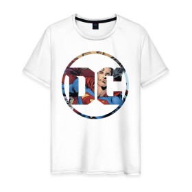 Мужская футболка хлопок с принтом Superman в Петрозаводске, 100% хлопок | прямой крой, круглый вырез горловины, длина до линии бедер, слегка спущенное плечо. | dc | shtatjl | superman | логотип | супермен