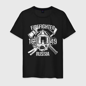 Мужская футболка хлопок с принтом FIREFIGHTER RUSSIA в Петрозаводске, 100% хлопок | прямой крой, круглый вырез горловины, длина до линии бедер, слегка спущенное плечо. | Тематика изображения на принте: 112 | 23 февраля | 27 декабря | firefighter | герб | гкчс | знак | лого | логотип | мчс | мчс россии | мчсник | пожарная охрана | пожарник | пожарный | пч | россии | рф | символ | ситуац | служба | спасатель