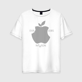 Женская футболка хлопок Oversize с принтом Яблоко в Петрозаводске, 100% хлопок | свободный крой, круглый ворот, спущенный рукав, длина до линии бедер
 | apple | eva | jobs | leaf | newton | джобс | ева | лист | ньютон | яблоко