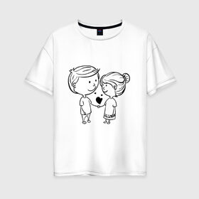 Женская футболка хлопок Oversize с принтом Пара в Петрозаводске, 100% хлопок | свободный крой, круглый ворот, спущенный рукав, длина до линии бедер
 | девочка | картинки | любовь | мальчик | отношения | пара | прикольные | сердца