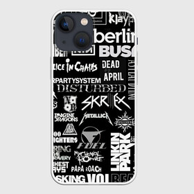 Чехол для iPhone 13 mini с принтом Рок группы в Петрозаводске,  |  | английский | белый | иностранные надписи | музыка | название | рок | серый | черный | черный фон