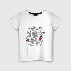 Детская футболка хлопок с принтом Париж Достопримечательности в Петрозаводске, 100% хлопок | круглый вырез горловины, полуприлегающий силуэт, длина до линии бедер | багет | достопримечательности | лувр | метро | муленруж | париж | эйфелева башня
