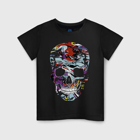 Детская футболка хлопок с принтом Skull в Петрозаводске, 100% хлопок | круглый вырез горловины, полуприлегающий силуэт, длина до линии бедер | color | fashion | grin | jaw | orbits | paint | skull | teeth | vanguard | глазницы | зубы | краска | мода | оскал | пасть | цвет | череп