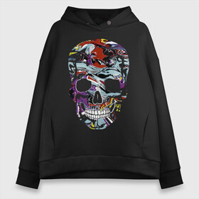 Женское худи Oversize хлопок с принтом Skull в Петрозаводске, френч-терри — 70% хлопок, 30% полиэстер. Мягкий теплый начес внутри —100% хлопок | боковые карманы, эластичные манжеты и нижняя кромка, капюшон на магнитной кнопке | color | fashion | grin | jaw | orbits | paint | skull | teeth | vanguard | глазницы | зубы | краска | мода | оскал | пасть | цвет | череп