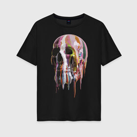 Женская футболка хлопок Oversize с принтом Color в Петрозаводске, 100% хлопок | свободный крой, круглый ворот, спущенный рукав, длина до линии бедер
 | color | jaw | orbits | paint | skull | глазницы | пасть | цвет | череп