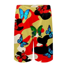Детские спортивные шорты 3D с принтом Камуфляжные бабочки в Петрозаводске,  100% полиэстер
 | пояс оформлен широкой мягкой резинкой, ткань тянется
 | бабочки | камуфляж | камуфляжные бабочки | хаки