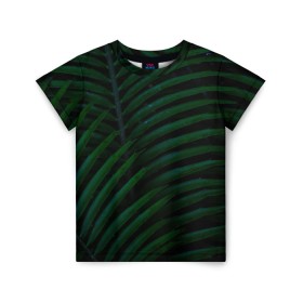 Детская футболка 3D с принтом Пальмовые листья в Петрозаводске, 100% гипоаллергенный полиэфир | прямой крой, круглый вырез горловины, длина до линии бедер, чуть спущенное плечо, ткань немного тянется | пальмы | папоротник | тропики
