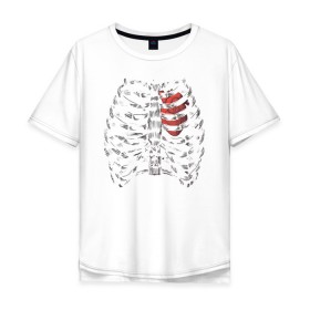 Мужская футболка хлопок Oversize с принтом Skeleton в Петрозаводске, 100% хлопок | свободный крой, круглый ворот, “спинка” длиннее передней части | skeleton | рёбра | скелет