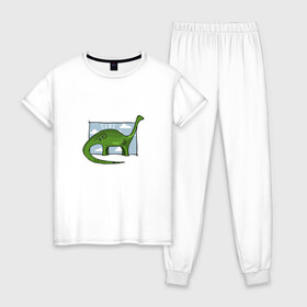 Женская пижама хлопок с принтом Динозавр в Петрозаводске, 100% хлопок | брюки и футболка прямого кроя, без карманов, на брюках мягкая резинка на поясе и по низу штанин | dinosaur | t rex | арт | динозавр | животные | картинка | рисунок