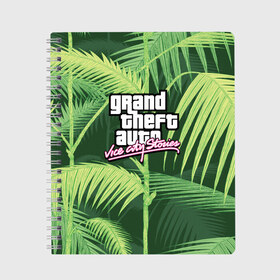 Тетрадь с принтом GTAVICE CITY в Петрозаводске, 100% бумага | 48 листов, плотность листов — 60 г/м2, плотность картонной обложки — 250 г/м2. Листы скреплены сбоку удобной пружинной спиралью. Уголки страниц и обложки скругленные. Цвет линий — светло-серый
 | Тематика изображения на принте: grand theft auto 2 | grand theft auto 3 | grand theft auto v | grand theft auto: san andreas | grand theft auto: vice city | gta 1 | gta 2 | gta 3 | gta 4 | gta 5 | gta online | gta v | город | игры