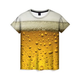 Женская футболка 3D с принтом ПИВО в Петрозаводске, 100% полиэфир ( синтетическое хлопкоподобное полотно) | прямой крой, круглый вырез горловины, длина до линии бедер | beer | textures | бир | напитки | пенное | текстуры | фон