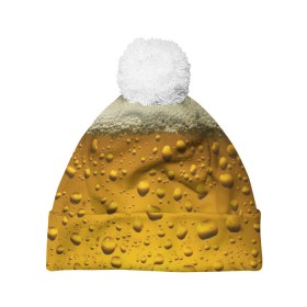Шапка 3D c помпоном с принтом ПИВО в Петрозаводске, 100% полиэстер | универсальный размер, печать по всей поверхности изделия | beer | textures | бир | напитки | пенное | текстуры | фон