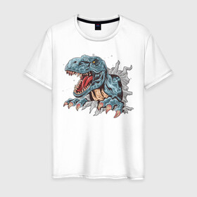 Мужская футболка хлопок с принтом Годзилла в Петрозаводске, 100% хлопок | прямой крой, круглый вырез горловины, длина до линии бедер, слегка спущенное плечо. | godzilla | годзила | годзилла | дракон | животные | зверь | рисунок | хищник