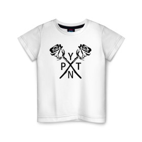 Детская футболка хлопок с принтом PYTN X ROSE. в Петрозаводске, 100% хлопок | круглый вырез горловины, полуприлегающий силуэт, длина до линии бедер | payton | payton moormeie | pytn | rose | блогер | знаменитость | пейтон | пейтон моормиер | тиктоенр