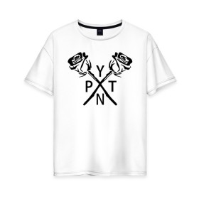 Женская футболка хлопок Oversize с принтом PYTN X ROSE. в Петрозаводске, 100% хлопок | свободный крой, круглый ворот, спущенный рукав, длина до линии бедер
 | payton | payton moormeie | pytn | rose | блогер | знаменитость | пейтон | пейтон моормиер | тиктоенр