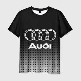 Мужская футболка 3D с принтом Audi в Петрозаводске, 100% полиэфир | прямой крой, круглый вырез горловины, длина до линии бедер | audi | audi лого | audi марка | audi эмблема | ауди | ауди значок | ауди лого | ауди чб значок | ауди эмблема | значок audi | лого автомобиля | логотип audi | логотип ауди | черно белый