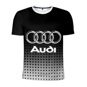 Мужская футболка 3D спортивная с принтом Audi в Петрозаводске, 100% полиэстер с улучшенными характеристиками | приталенный силуэт, круглая горловина, широкие плечи, сужается к линии бедра | audi | audi лого | audi марка | audi эмблема | ауди | ауди значок | ауди лого | ауди чб значок | ауди эмблема | значок audi | лого автомобиля | логотип audi | логотип ауди | черно белый