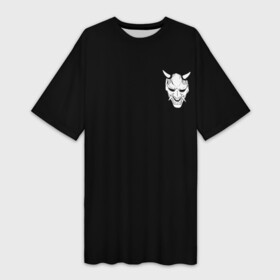 Платье-футболка 3D с принтом Демон Они (Принт на спине) в Петрозаводске,  |  | cyberpunk | demon | japan | kyoto | oni | tokyo | аниме | демон | киберпанк | маска | они | стиль | ханья | япония | японский