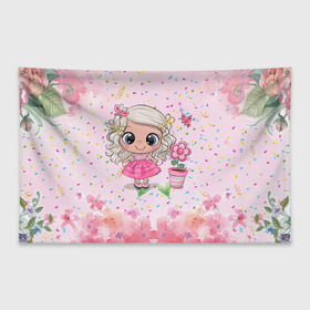 Флаг-баннер с принтом Маленькая принцесса в Петрозаводске, 100% полиэстер | размер 67 х 109 см, плотность ткани — 95 г/м2; по краям флага есть четыре люверса для крепления | бабочка | девочка | девочке | маленькая | милая | сердечки | цветочки
