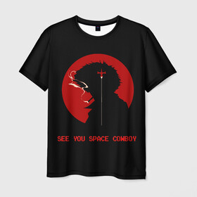 Мужская футболка 3D с принтом Ковбой Бибоп в Петрозаводске, 100% полиэфир | прямой крой, круглый вырез горловины, длина до линии бедер | bebop | cowboy | japan | spiegel | spike | аниме | бибоп | ковбой | спайк | стиль | шпигель | япония | японский
